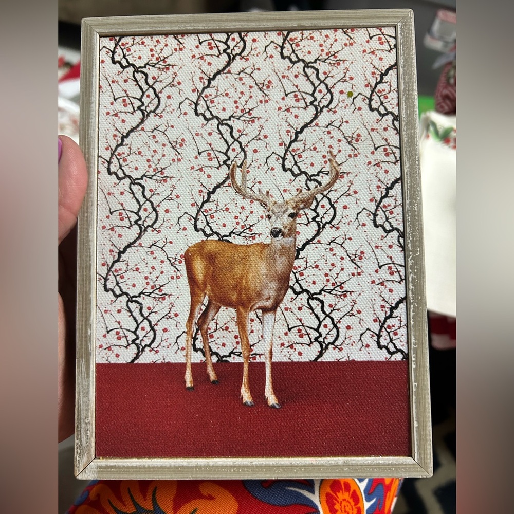Deer Art Print with Red and White Background